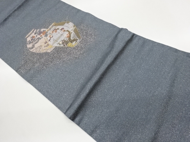 作家物　壺に梅・菊・流水模様織出し名古屋帯